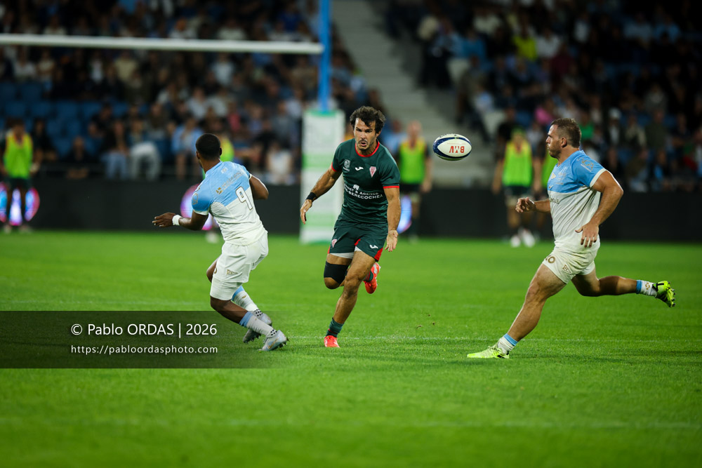 Arthur Bonneval, lors du match amical entre l'Aviron bayonnais et le Biarritz olympique, le 20 août 2026 au stade Jean Dauger de Bayonne, France (Photo Pablo ORDAS)