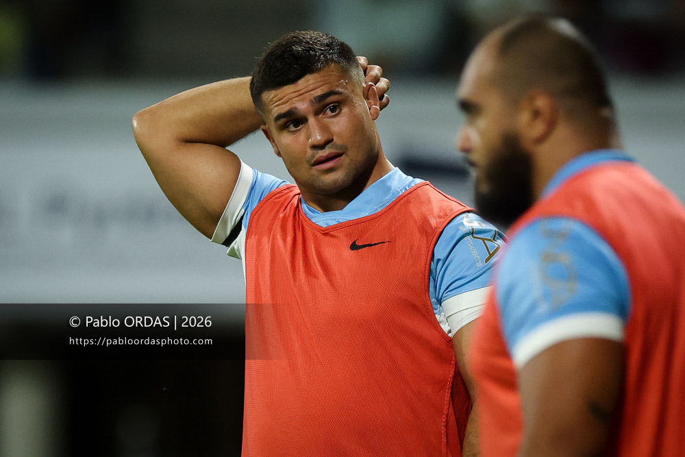 Guillaume Cramont, lors du match amical entre l'Aviron bayonnais et le Biarritz olympique, le 20 août 2026 au stade Jean Dauger de Bayonne, France (Photo Pablo ORDAS)