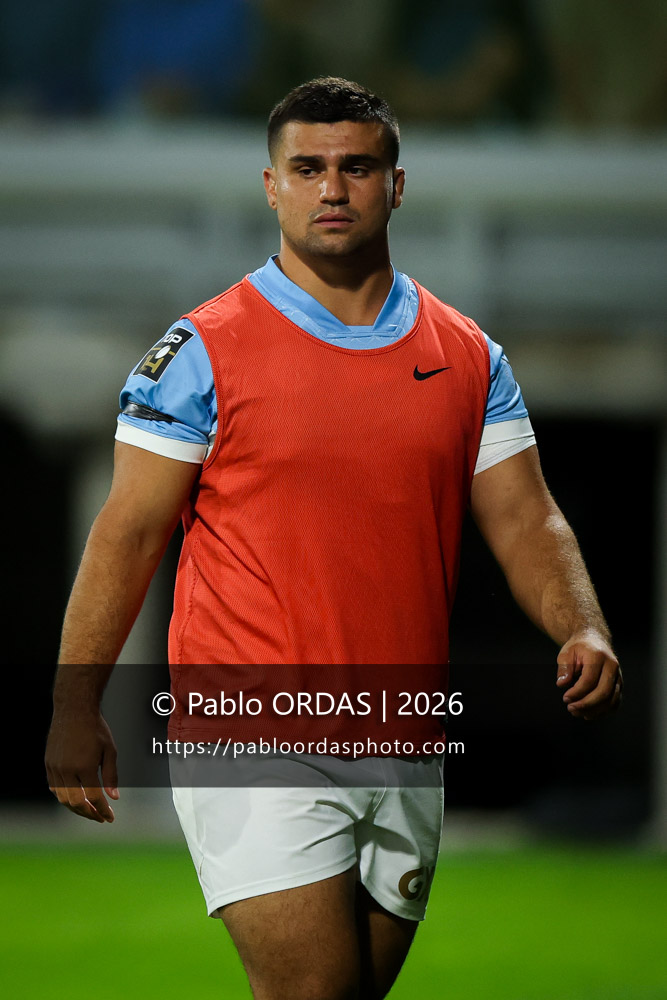 Guillaume Cramont, lors du match amical entre l'Aviron bayonnais et le Biarritz olympique, le 20 août 2026 au stade Jean Dauger de Bayonne, France (Photo Pablo ORDAS)