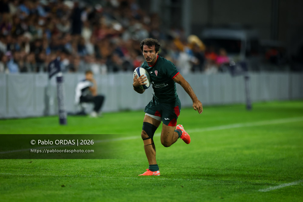 Arthur Bonneval, lors du match amical entre l'Aviron bayonnais et le Biarritz olympique, le 20 août 2026 au stade Jean Dauger de Bayonne, France (Photo Pablo ORDAS)