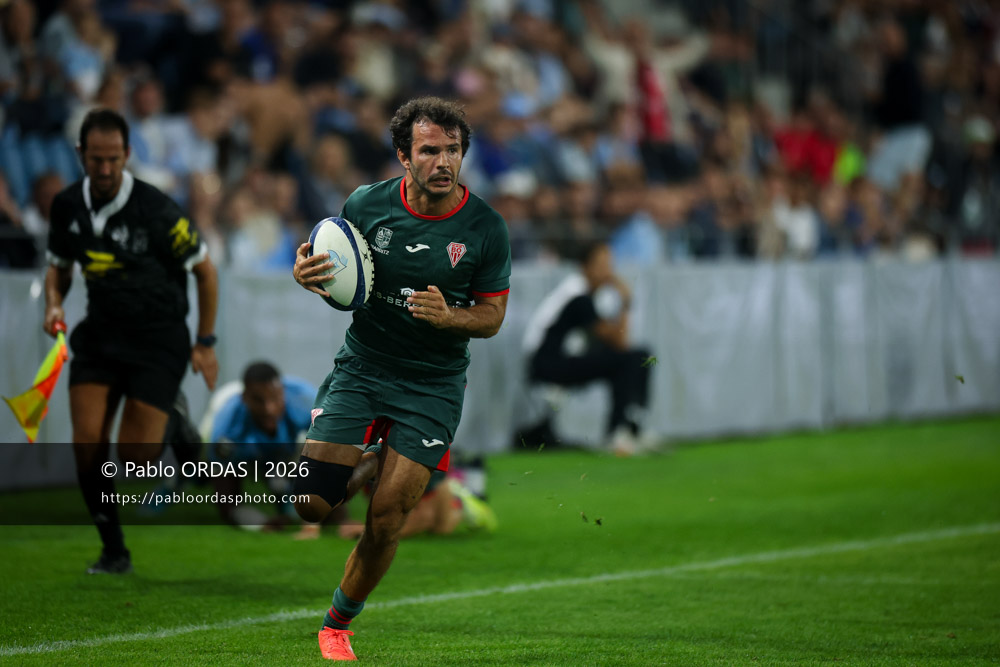 Arthur Bonneval, lors du match amical entre l'Aviron bayonnais et le Biarritz olympique, le 20 août 2026 au stade Jean Dauger de Bayonne, France (Photo Pablo ORDAS)