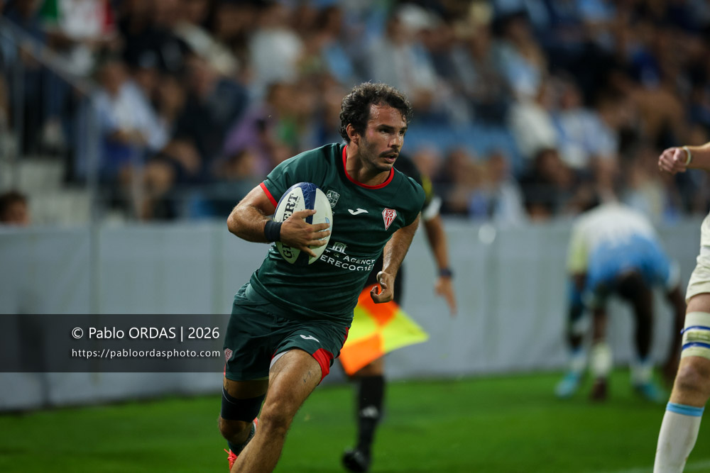Arthur Bonneval, lors du match amical entre l'Aviron bayonnais et le Biarritz olympique, le 20 août 2026 au stade Jean Dauger de Bayonne, France (Photo Pablo ORDAS)