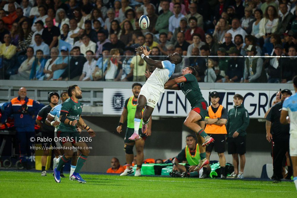 Madosh Tambwe, lors du match amical entre l'Aviron bayonnais et le Biarritz olympique, le 20 août 2026 au stade Jean Dauger de Bayonne, France (Photo Pablo ORDAS)