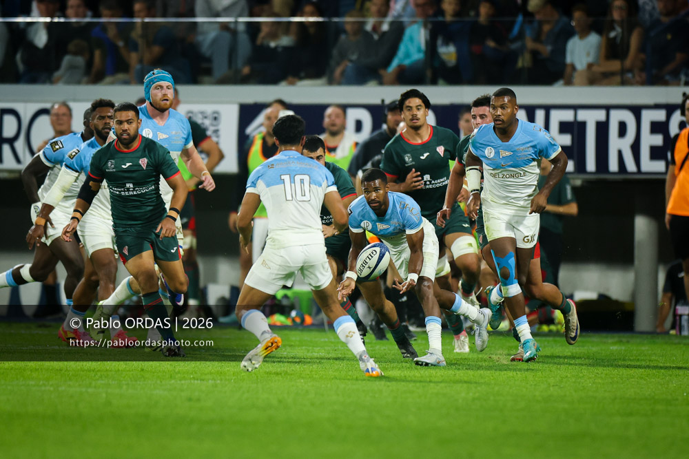 Léo Coly, lors du match amical entre l'Aviron bayonnais et le Biarritz olympique, le 20 août 2026 au stade Jean Dauger de Bayonne, France (Photo Pablo ORDAS)