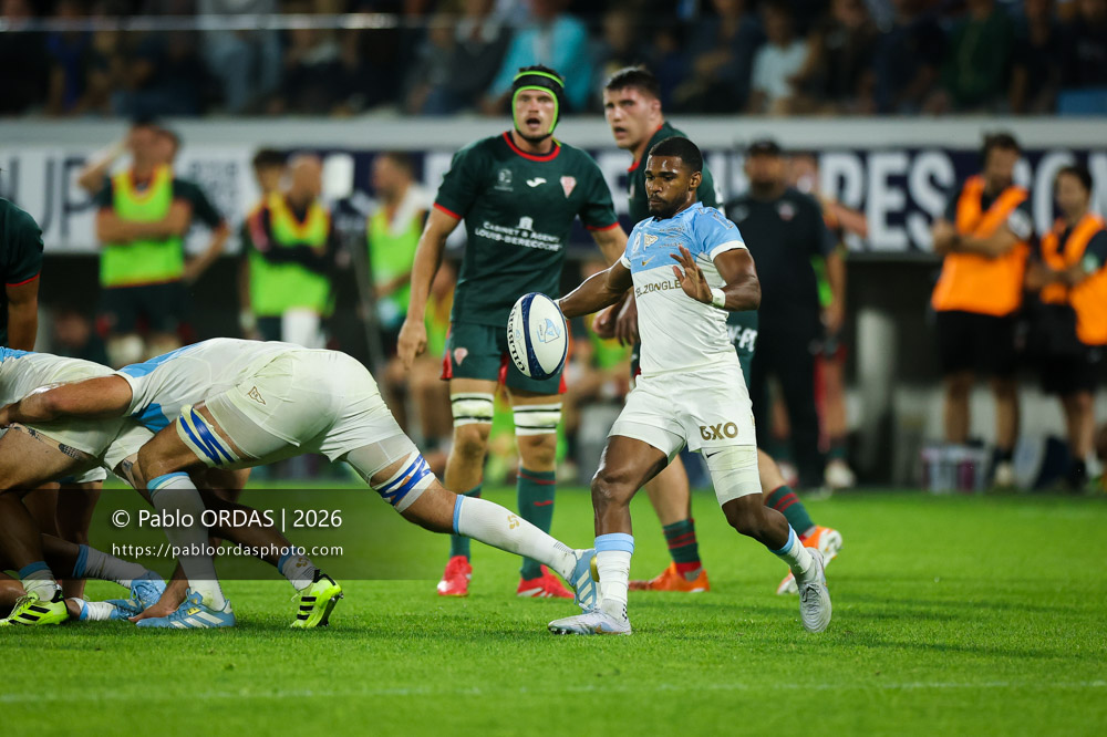 Léo Coly, lors du match amical entre l'Aviron bayonnais et le Biarritz olympique, le 20 août 2026 au stade Jean Dauger de Bayonne, France (Photo Pablo ORDAS)