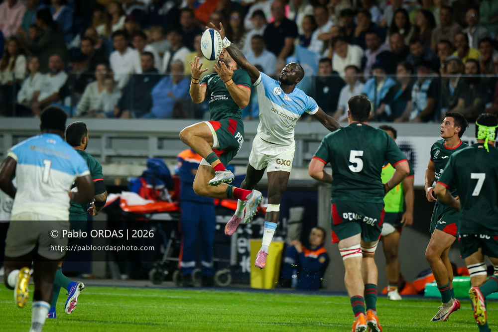 Madosh Tambwe, lors du match amical entre l'Aviron bayonnais et le Biarritz olympique, le 20 août 2026 au stade Jean Dauger de Bayonne, France (Photo Pablo ORDAS)