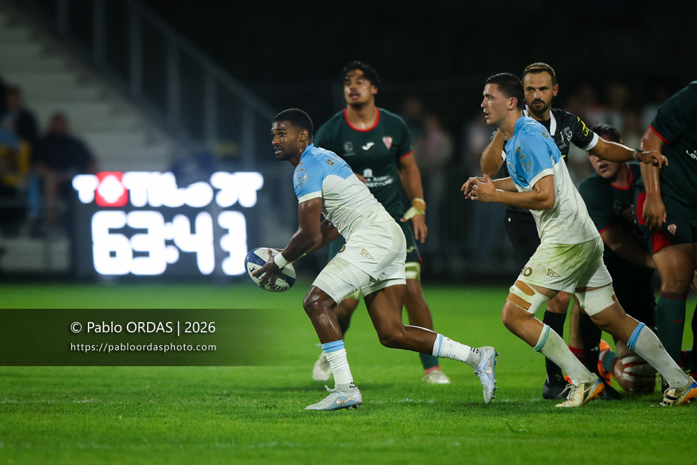 Léo Coly, lors du match amical entre l'Aviron bayonnais et le Biarritz olympique, le 20 août 2026 au stade Jean Dauger de Bayonne, France (Photo Pablo ORDAS)