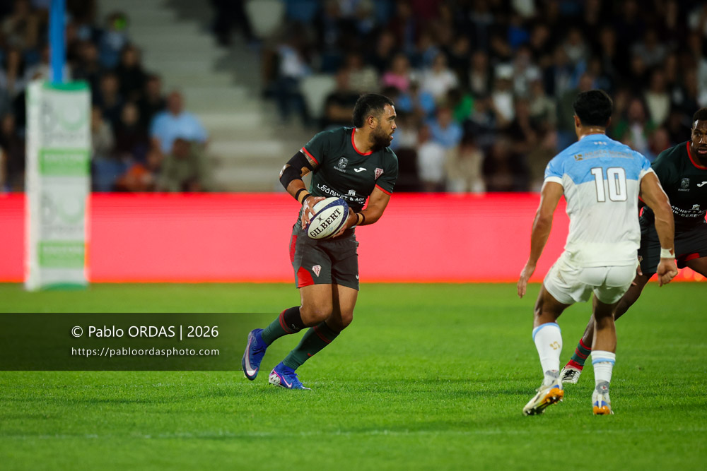 Duncan Paia'aua, lors du match amical entre l'Aviron bayonnais et le Biarritz olympique, le 20 août 2026 au stade Jean Dauger de Bayonne, France (Photo Pablo ORDAS)