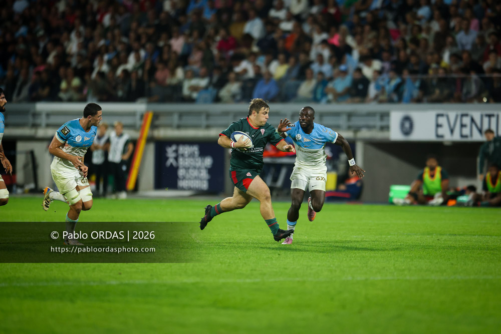 François Mur, lors du match amical entre l'Aviron bayonnais et le Biarritz olympique, le 20 août 2026 au stade Jean Dauger de Bayonne, France (Photo Pablo ORDAS)