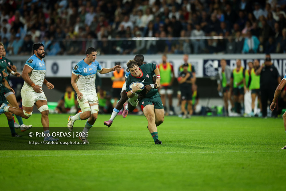 François Mur, lors du match amical entre l'Aviron bayonnais et le Biarritz olympique, le 20 août 2026 au stade Jean Dauger de Bayonne, France (Photo Pablo ORDAS)