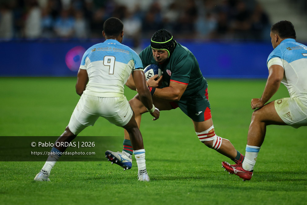 Giorgi Nutsubidze, lors du match amical entre l'Aviron bayonnais et le Biarritz olympique, le 20 août 2026 au stade Jean Dauger de Bayonne, France (Photo Pablo ORDAS)
