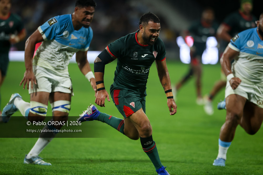 Duncan Paia'aua, lors du match amical entre l'Aviron bayonnais et le Biarritz olympique, le 20 août 2026 au stade Jean Dauger de Bayonne, France (Photo Pablo ORDAS)