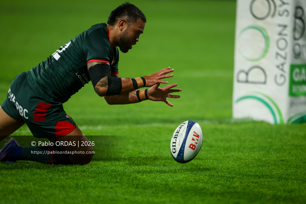 Duncan Paia'aua, lors du match amical entre l'Aviron bayonnais et le Biarritz olympique, le 20 août 2026 au stade Jean Dauger de Bayonne, France (Photo Pablo ORDAS)