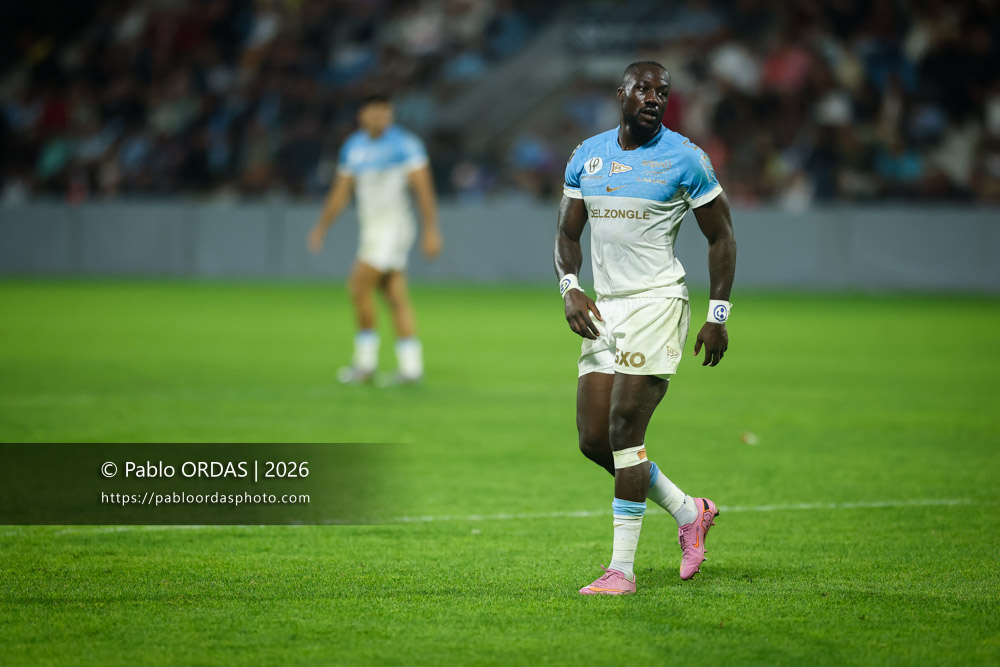 Madosh Tambwe, lors du match amical entre l'Aviron bayonnais et le Biarritz olympique, le 20 août 2026 au stade Jean Dauger de Bayonne, France (Photo Pablo ORDAS)