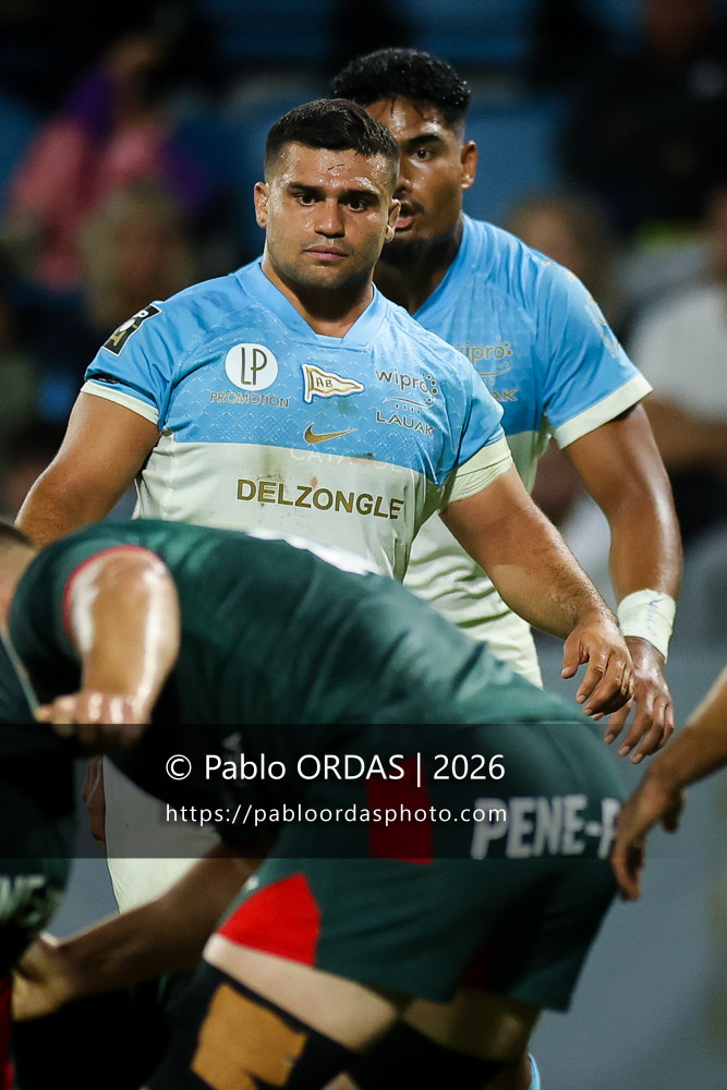 Guillaume Cramont, lors du match amical entre l'Aviron bayonnais et le Biarritz olympique, le 20 août 2026 au stade Jean Dauger de Bayonne, France (Photo Pablo ORDAS)