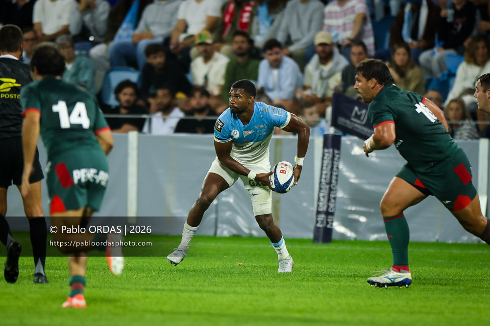Léo Coly, lors du match amical entre l'Aviron bayonnais et le Biarritz olympique, le 20 août 2026 au stade Jean Dauger de Bayonne, France (Photo Pablo ORDAS)