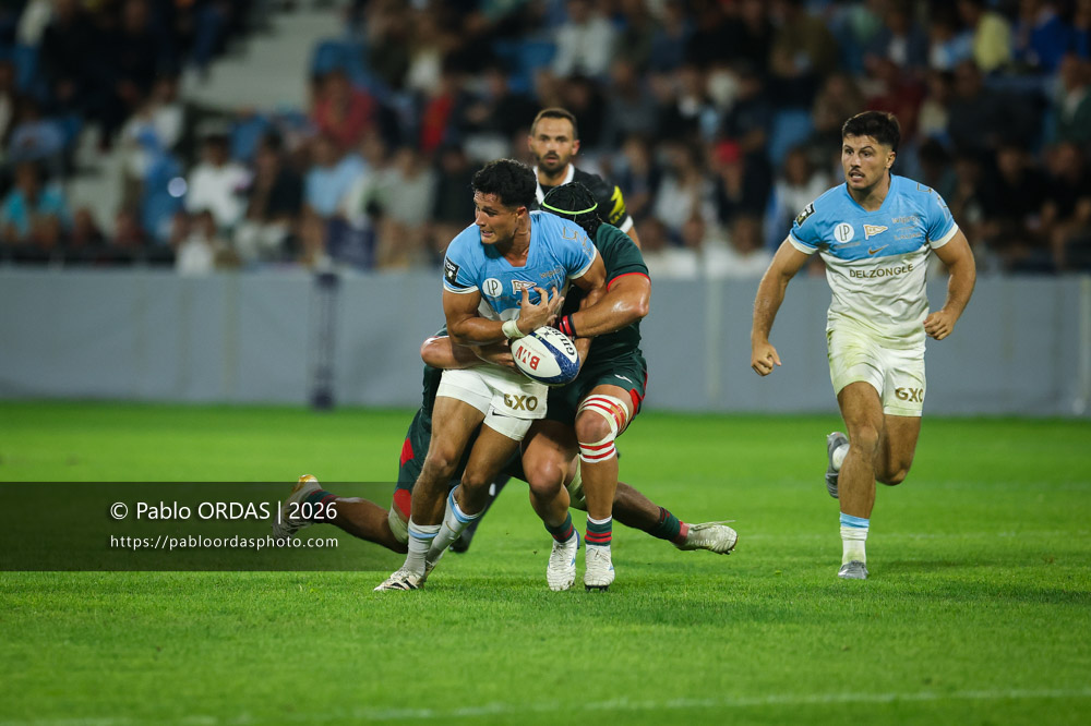 Tom Spring, lors du match amical entre l'Aviron bayonnais et le Biarritz olympique, le 20 août 2026 au stade Jean Dauger de Bayonne, France (Photo Pablo ORDAS)