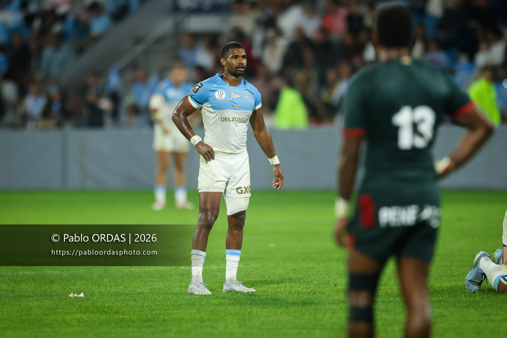 Léo Coly, lors du match amical entre l'Aviron bayonnais et le Biarritz olympique, le 20 août 2026 au stade Jean Dauger de Bayonne, France (Photo Pablo ORDAS)