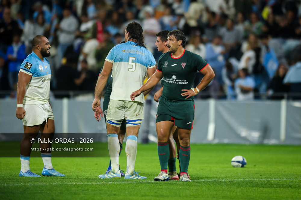 Luka Begic, lors du match amical entre l'Aviron bayonnais et le Biarritz olympique, le 20 août 2026 au stade Jean Dauger de Bayonne, France (Photo Pablo ORDAS)