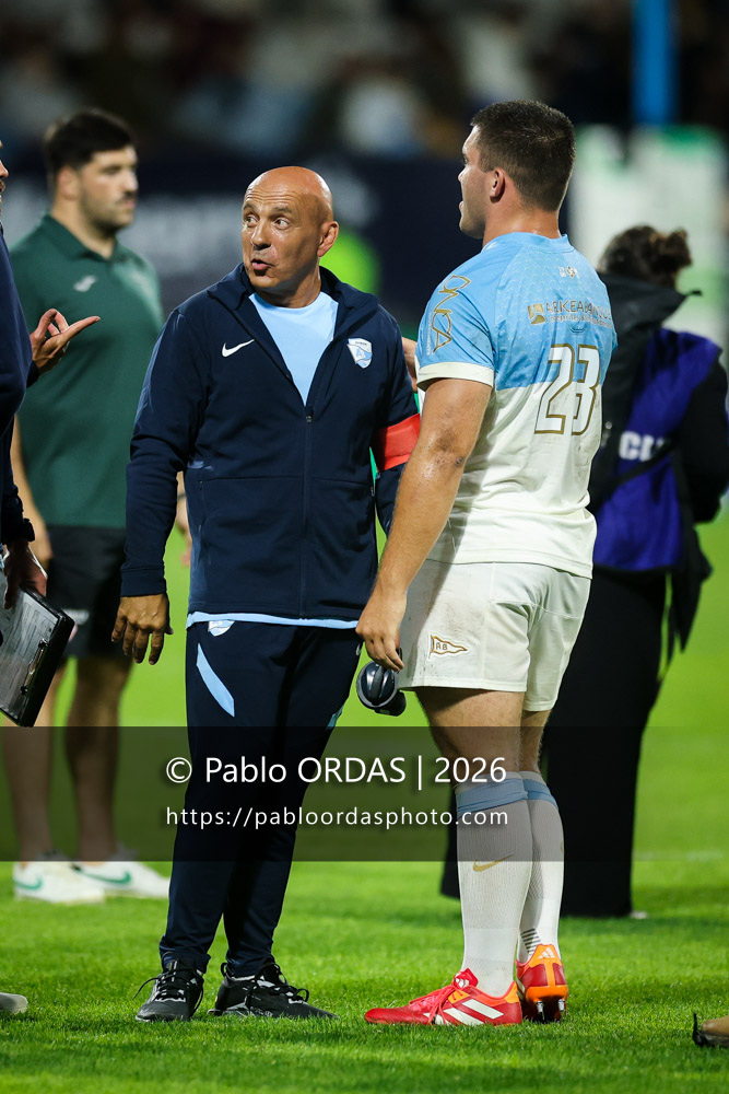 Laurent Travers, lors du match amical entre l'Aviron bayonnais et le Biarritz olympique, le 20 août 2026 au stade Jean Dauger de Bayonne, France (Photo Pablo ORDAS)