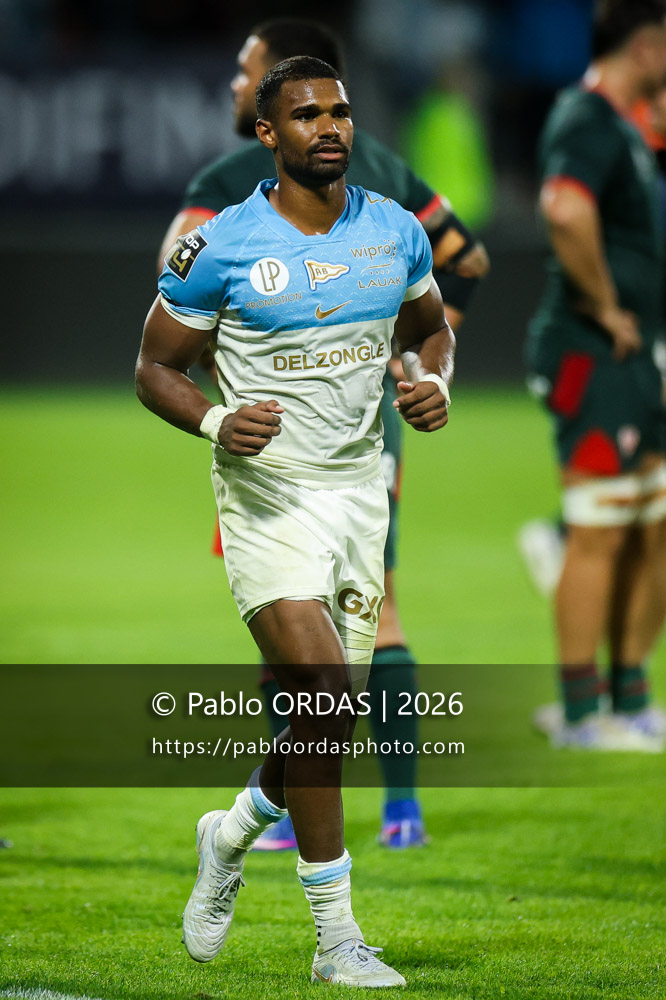 Léo Coly, lors du match amical entre l'Aviron bayonnais et le Biarritz olympique, le 20 août 2026 au stade Jean Dauger de Bayonne, France (Photo Pablo ORDAS)