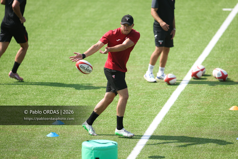 Andrea Sacco, lors d'un entraînement avec le Biarritz olympique, le 9 juillet 2026 au stade Aguiléra de Biarritz, France (Photo Pablo ORDAS)