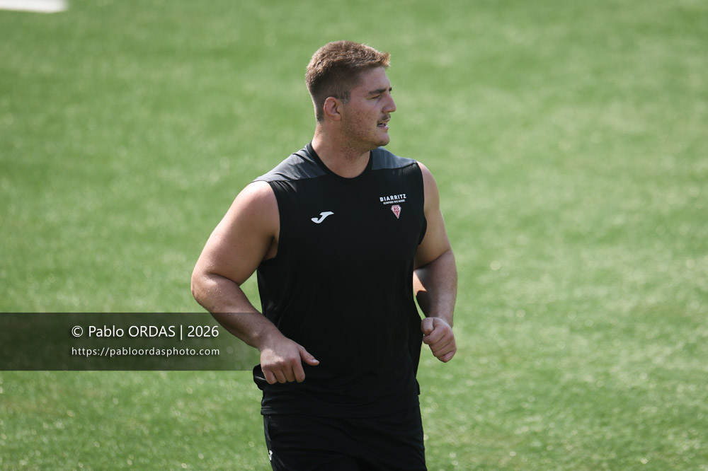 Alvaro Garcia Iandolino, lors d'un entraînement avec le Biarritz olympique, le 9 juillet 2026 au stade Aguiléra de Biarritz, France (Photo Pablo ORDAS)