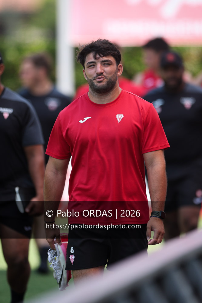 Adrien Sonzogni, lors d'un entraînement avec le Biarritz olympique, le 9 juillet 2026 au stade Aguiléra de Biarritz, France (Photo Pablo ORDAS)