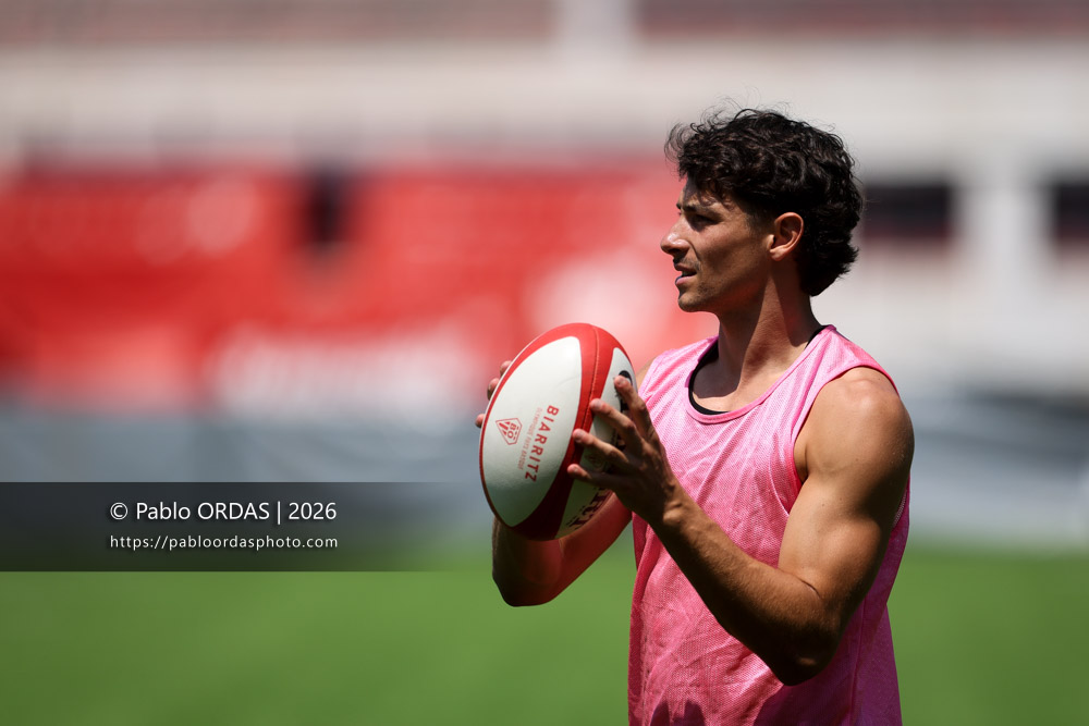 Baptiste Fariscot, lors d'un entraînement avec le Biarritz olympique, le 9 juillet 2026 au stade Aguiléra de Biarritz, France (Photo Pablo ORDAS)