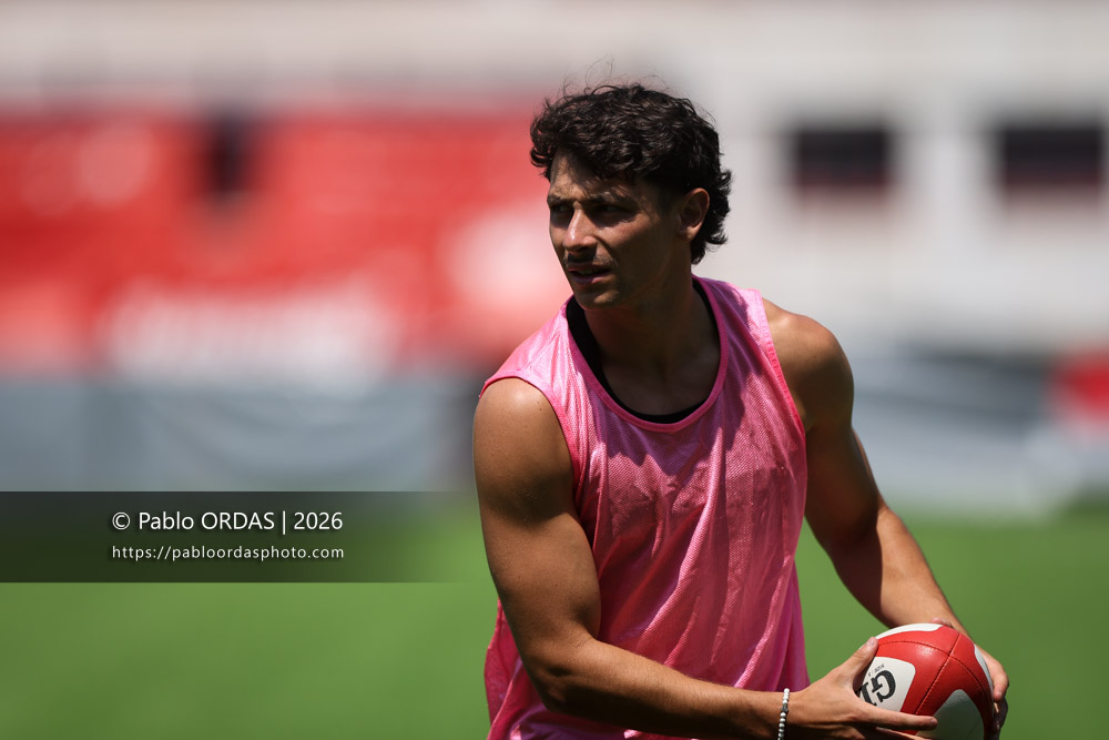 Baptiste Fariscot, lors d'un entraînement avec le Biarritz olympique, le 9 juillet 2026 au stade Aguiléra de Biarritz, France (Photo Pablo ORDAS)