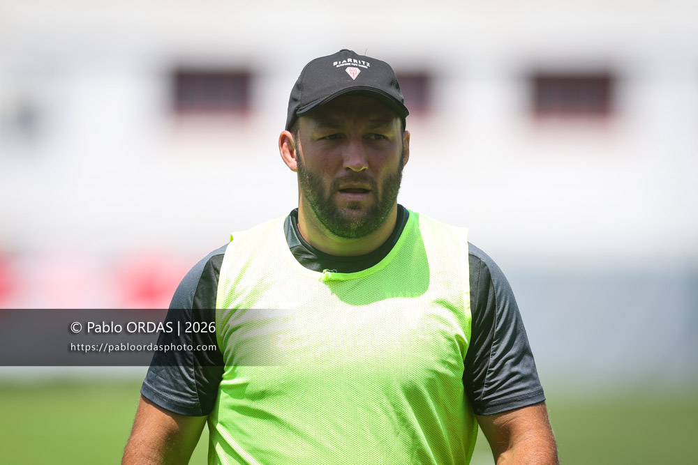 Iban Hiriart-Urruty, lors d'un entraînement avec le Biarritz olympique, le 9 juillet 2026 au stade Aguiléra de Biarritz, France (Photo Pablo ORDAS)