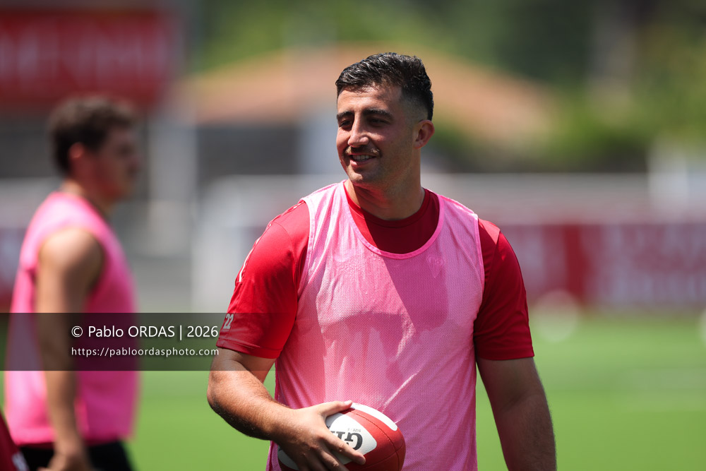 Aitor Hourcade, lors d'un entraînement avec le Biarritz olympique, le 9 juillet 2026 au stade Aguiléra de Biarritz, France (Photo Pablo ORDAS)