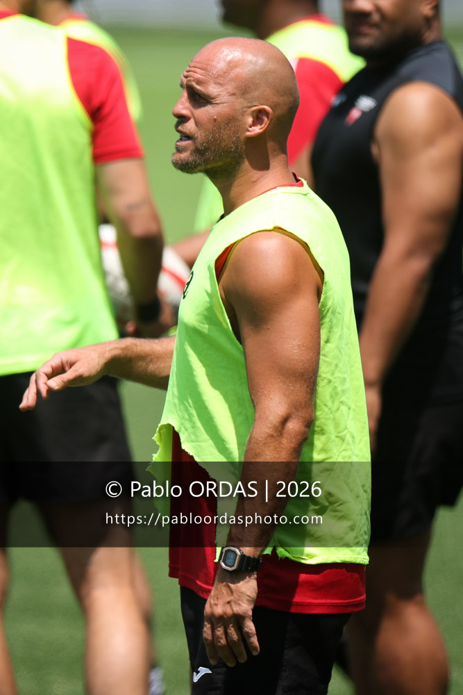 Mathieu Acebes, lors d'un entraînement avec le Biarritz olympique, le 9 juillet 2026 au stade Aguiléra de Biarritz, France (Photo Pablo ORDAS)