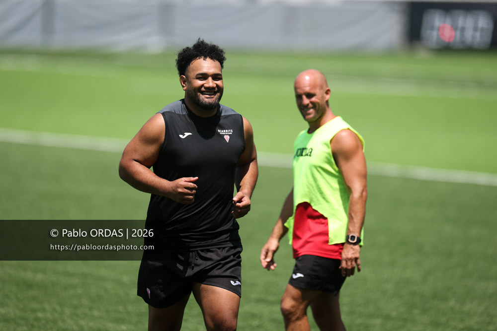 Sione Vailanu, lors d'un entraînement avec le Biarritz olympique, le 9 juillet 2026 au stade Aguiléra de Biarritz, France (Photo Pablo ORDAS)