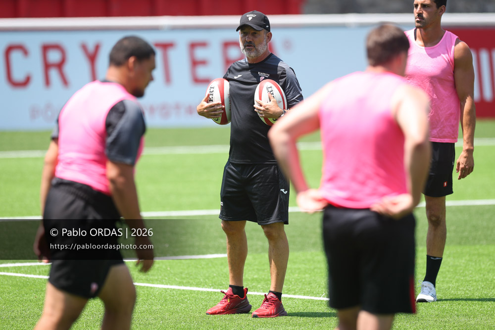 Stéphane Prosper, lors d'un entraînement avec le Biarritz olympique, le 9 juillet 2026 au stade Aguiléra de Biarritz, France (Photo Pablo ORDAS)