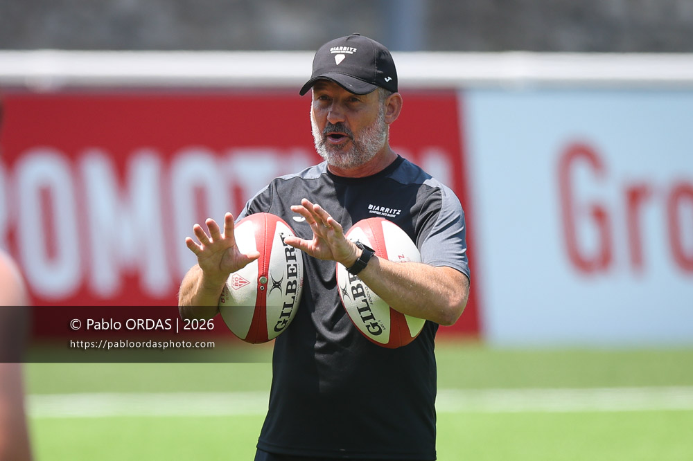 Stéphane Prosper, lors d'un entraînement avec le Biarritz olympique, le 9 juillet 2026 au stade Aguiléra de Biarritz, France (Photo Pablo ORDAS)