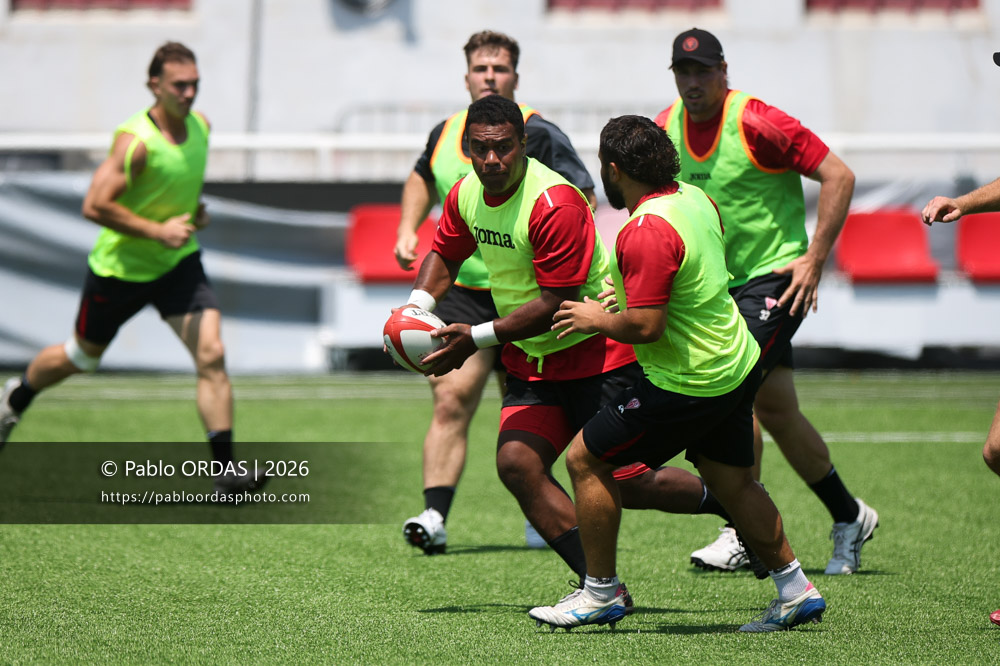 Johnny Dyer, lors d'un entraînement avec le Biarritz olympique, le 9 juillet 2026 au stade Aguiléra de Biarritz, France (Photo Pablo ORDAS)
