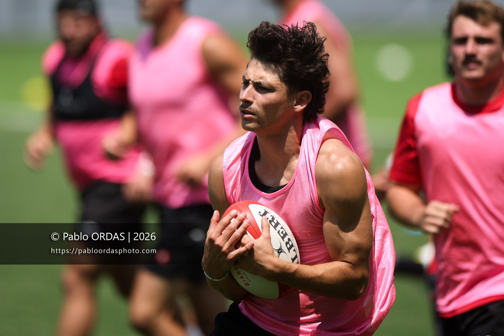 Baptiste Fariscot, lors d'un entraînement avec le Biarritz olympique, le 9 juillet 2026 au stade Aguiléra de Biarritz, France (Photo Pablo ORDAS)