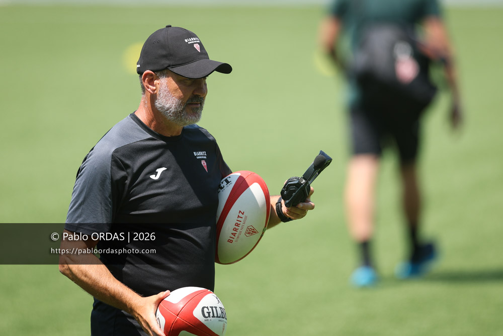 Stéphane Prosper, lors d'un entraînement avec le Biarritz olympique, le 9 juillet 2026 au stade Aguiléra de Biarritz, France (Photo Pablo ORDAS)
