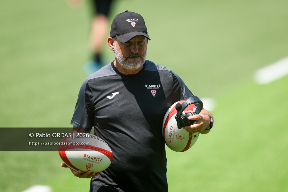 Stéphane Prosper, lors d'un entraînement avec le Biarritz olympique, le 9 juillet 2026 au stade Aguiléra de Biarritz, France (Photo Pablo ORDAS)