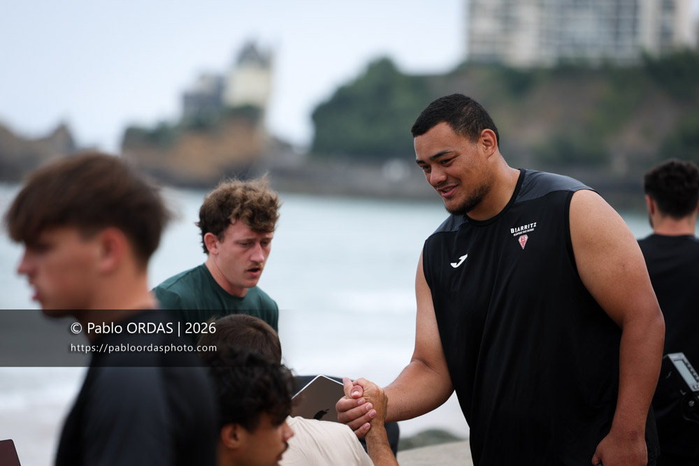 Réginald Churchward, lors d'un entraînement avec le Biarritz olympique, le 10 juillet 2026 à la Côte des Basques de Biarritz, France (Photo Pablo ORDAS)