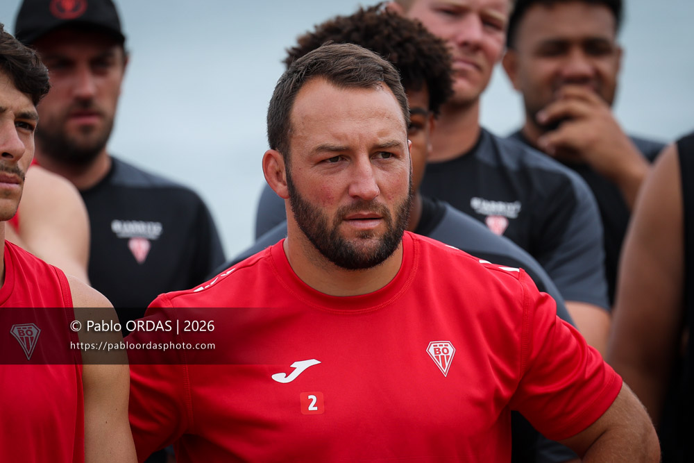 Iban Hiriart-Urruty, lors d'un entraînement avec le Biarritz olympique, le 10 juillet 2026 à la Côte des Basques de Biarritz, France (Photo Pablo ORDAS)