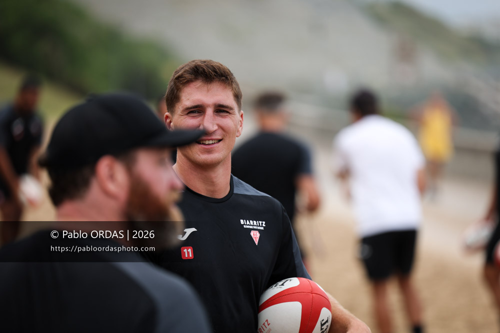 Thomas Dolhagaray, lors d'un entraînement avec le Biarritz olympique, le 10 juillet 2026 à la Côte des Basques de Biarritz, France (Photo Pablo ORDAS)