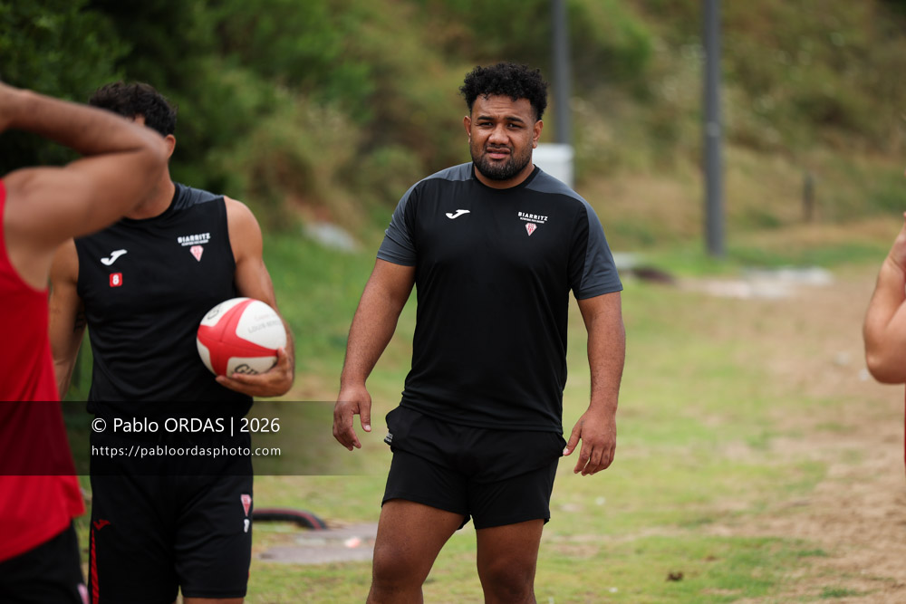 Sione Vailanu, lors d'un entraînement avec le Biarritz olympique, le 10 juillet 2026 à la Côte des Basques de Biarritz, France (Photo Pablo ORDAS)