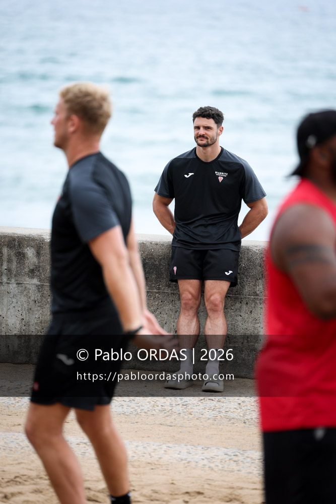 Lukas Doyhenard, lors d'un entraînement avec le Biarritz olympique, le 10 juillet 2026 à la Côte des Basques de Biarritz, France (Photo Pablo ORDAS)
