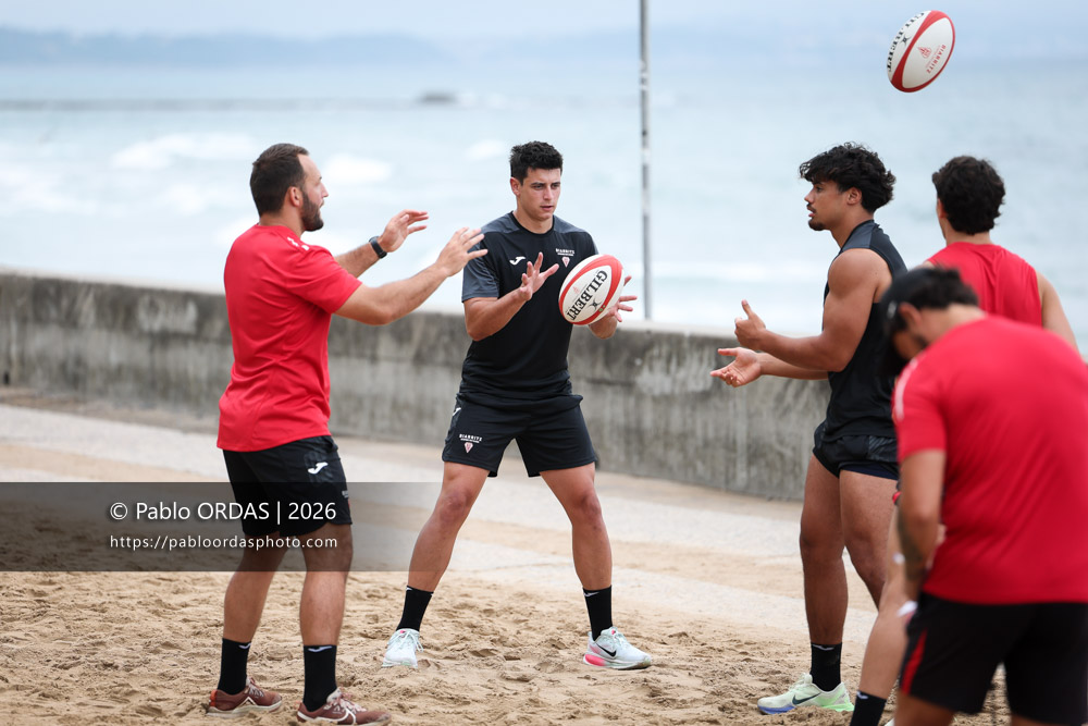Yohan Tapie, lors d'un entraînement avec le Biarritz olympique, le 10 juillet 2026 à la Côte des Basques de Biarritz, France (Photo Pablo ORDAS)