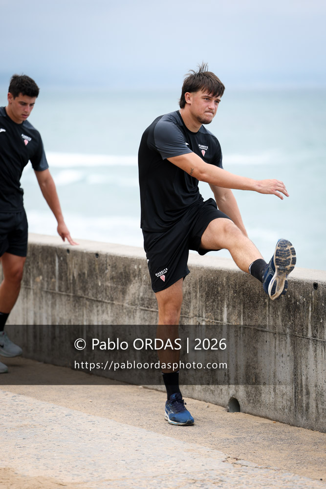 Andrea Sacco, lors d'un entraînement avec le Biarritz olympique, le 10 juillet 2026 à la Côte des Basques de Biarritz, France (Photo Pablo ORDAS)