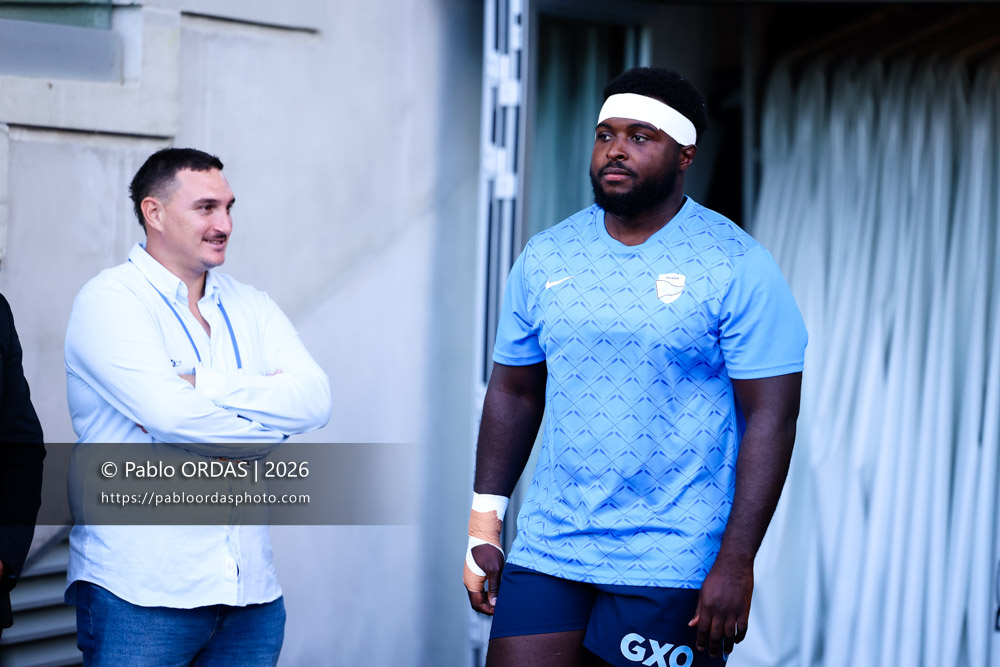 Andy Bordelai, lors du match amical entre l'Aviron bayonnais et le Stade toulousain, le 28 août 2026 au stade Jean Dauger de Bayonne, France (Photo Pablo ORDAS)