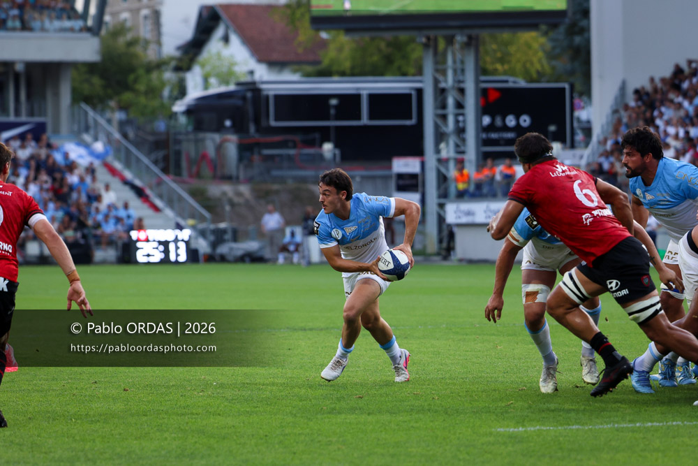 Baptiste Tilloles, lors du match de Top 14 entre l'Aviron bayonnais et Toulon, le 5 septembre 2026 au stade Jean Dauger de Bayonne, France (Photo Pablo ORDAS)
