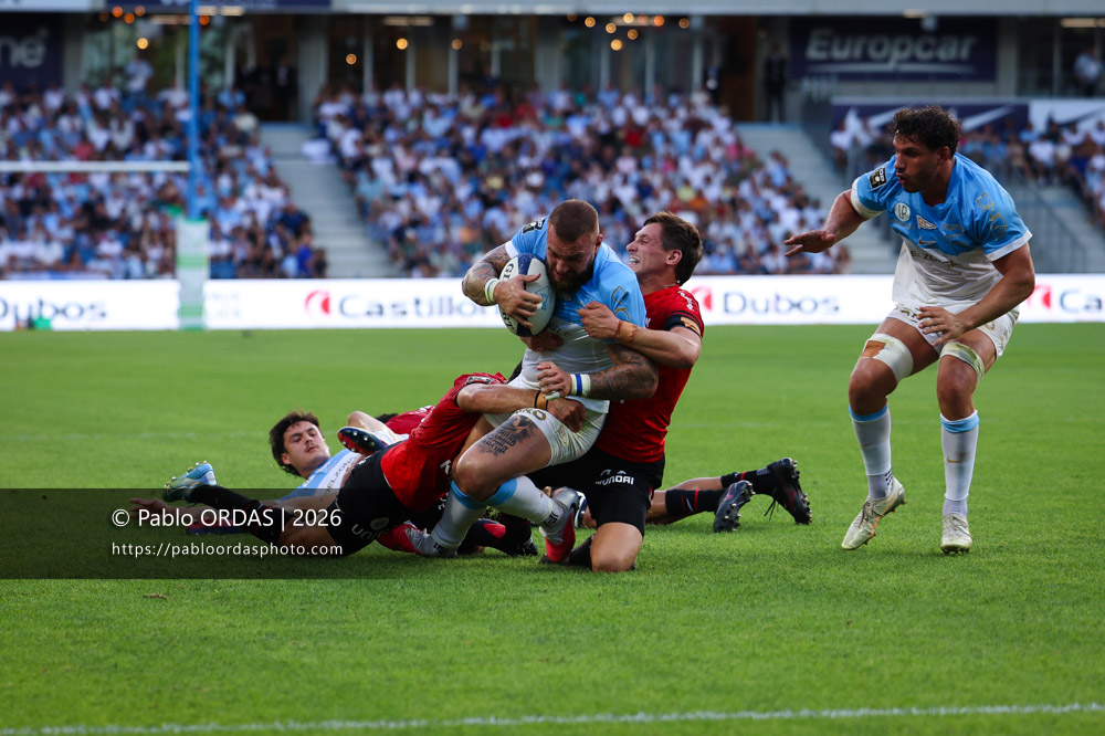 Federico Mori, lors du match de Top 14 entre l'Aviron bayonnais et Toulon, le 5 septembre 2026 au stade Jean Dauger de Bayonne, France (Photo Pablo ORDAS)